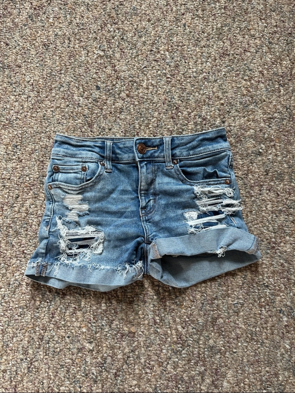 American Eagle Outfitters Distressed Light Blue Rolled-Hem Jean Shorts Next Leve